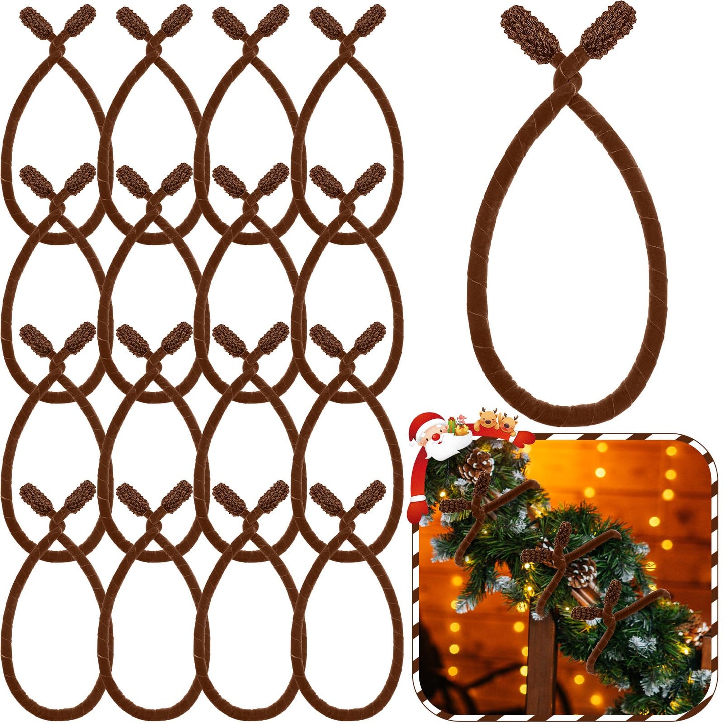 Zhengmy 16 Pcs 25 Inches Christmas Velvet Garland Ties Christmas Decorative Twist Ties for Banister Stairway Railing Reusable Flexible Twist for Xmas Home Decor Holiday Craft Wrapping(Brown)