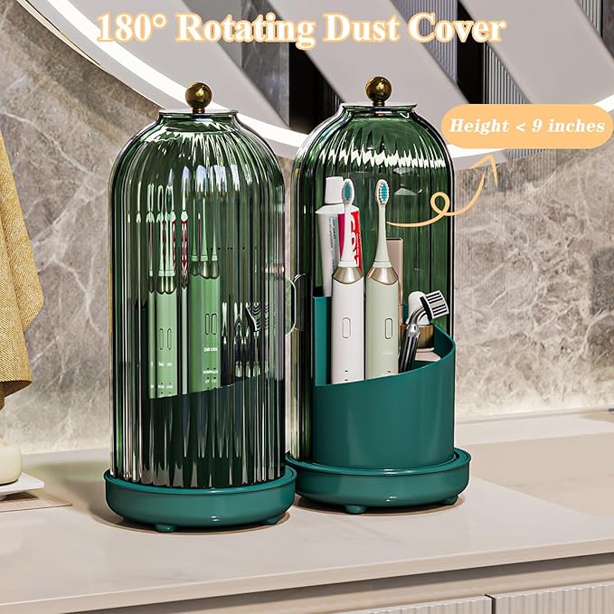 Toothbrush Holders with Cover, Drainage Rotating Electric Toothbrush Organizer