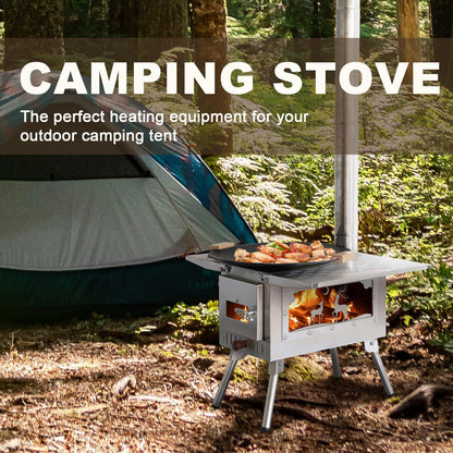 Outdoor Camping Tent Stove Portable Camping Stove Stainless Steel Stove With Chimney Pipe for Outdoor Cooking Camping BBQ Accessories