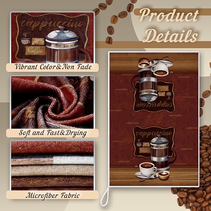 Boyiee Set of 6 Coffee Kitchen Towels Brown Dish Towels 24 x 16 Inches