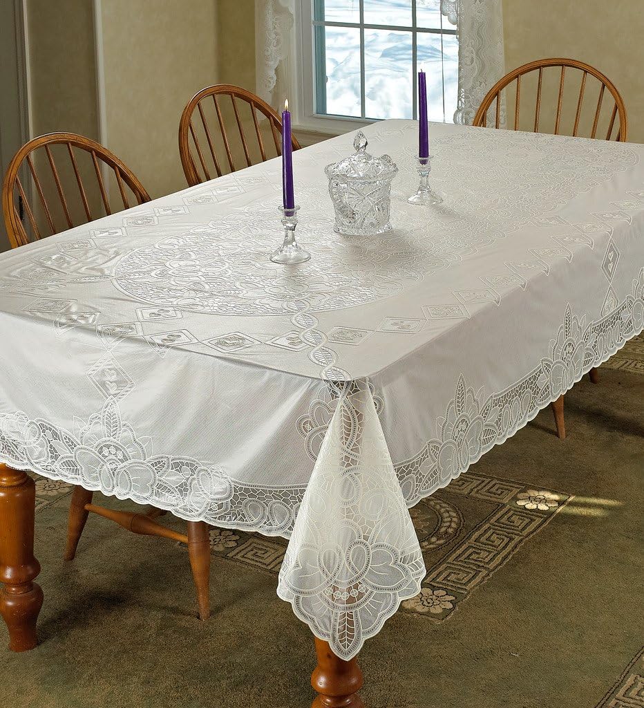 Violet Linen Vinyl Lace Betenburg Design Tablecloth Beige 60" by 104" Oblong/Rectangle
