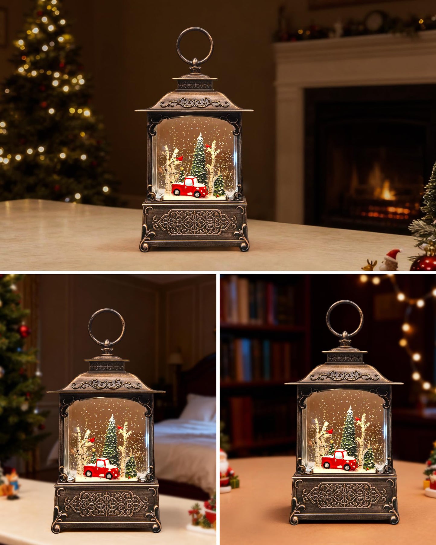 Christmas Snow Globes Light up Snowglobes Christmas Lantern with 8 Songs, 10.43" Christmas Snow Globes for kids adults, 6H Timer & Dual Power, Lighted Christmas Decorations Indoor, Gifts for Women Men