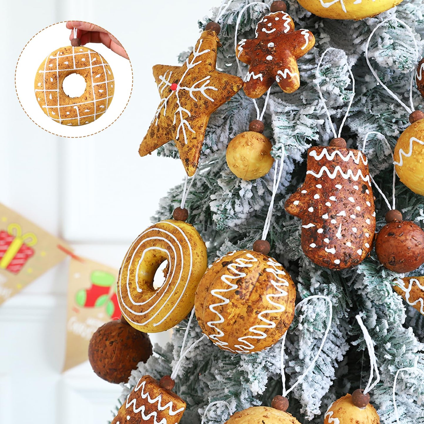 Baking Christmas Ornaments Set 43pcs Shatterproof Bread Gingerbread Thmed Christmas Tree Hanging Ornaments Decorations for Indoor Holiday Party Xmas Decor (Baking Set)