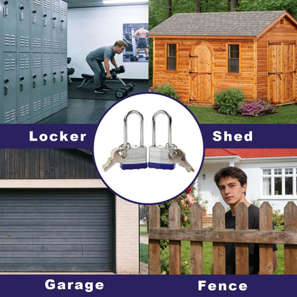 SEPOX® 2PCS Heavy Duty Padlock Keyed Alike, 2-3/8" Extra Long Shackle, 40MM 1-9/16" Laminated Steel Lock Body, Ideal for Gym Locker, Sheds, Gate, Warehouse, Tool Box, Hasp (4 Keys Same)