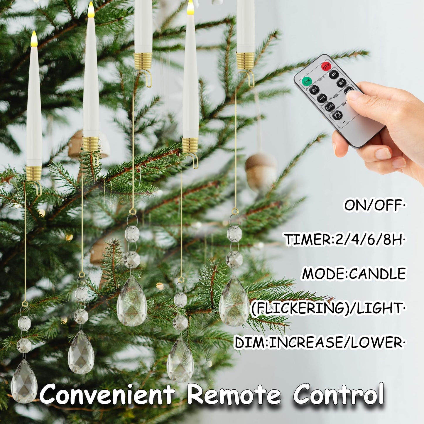 JOIONE Flameless Christmas Tree Candles with Remote, 10 Pack Battery Operated LED Candles with Suction Cup for Christmas Tree, Flickering Flame for Xmas Indoor Decor - Water Drop