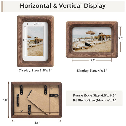 Heimlove 4x6 Picture Frames Natural Walnut,Original Wood Hand Make Crafted Photo Frame with Mat to 3 x 5 Graduation Picture Display,Family Picture,Wedding Picture Tabletop & Wall Decoration