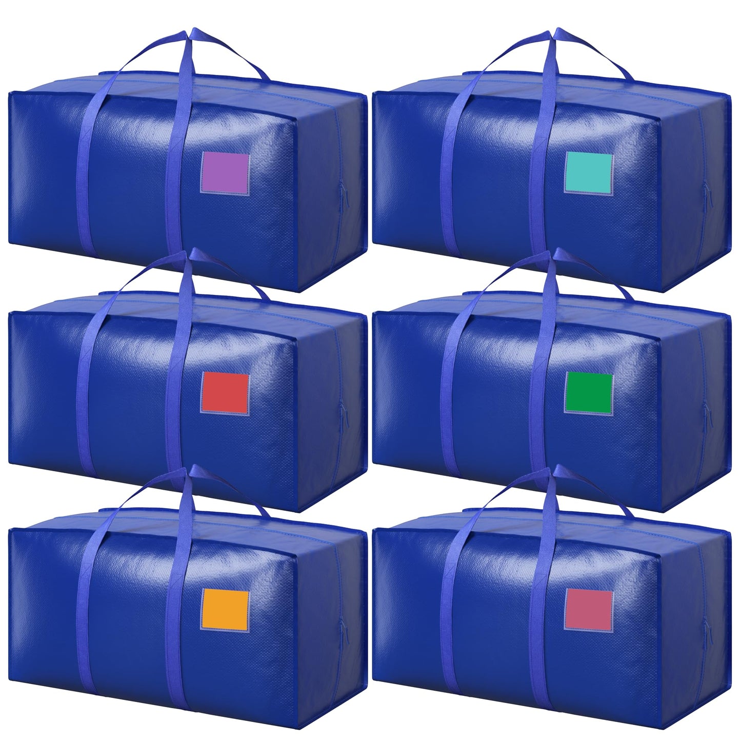 RMOHRO 6 Pack Moving Bags with Full-Open Side Zipper, Extra Large 93L Heavy Duty Waterproof Foldable Storage Totes for College Dorm, Moving & Home Organization,Blue