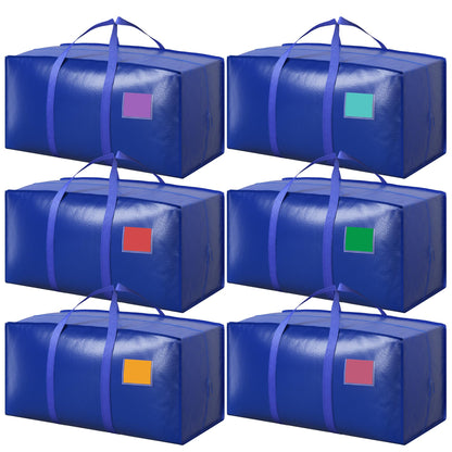 RMOHRO 6 Pack Moving Bags with Full-Open Side Zipper, Extra Large 93L Heavy Duty Waterproof Foldable Storage Totes for College Dorm, Moving & Home Organization,Blue