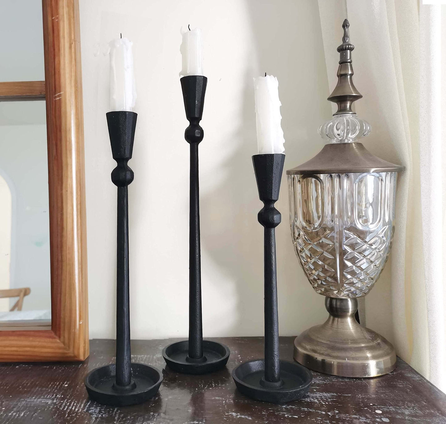 Iron Taper Candle Holder Set 3 - Decorative Candle Stand - Candlestick Holder for Wedding, Dinning, Party (Black)…