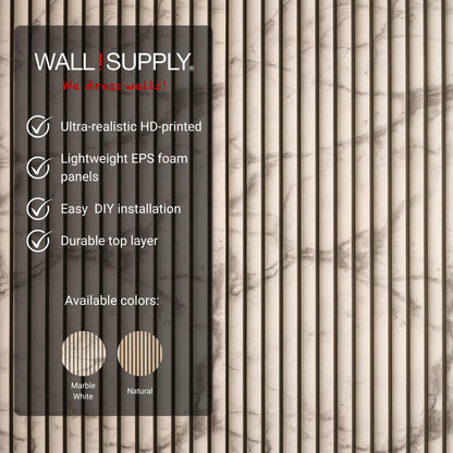 Wall!Supply 3D Wall Panels – Faux Marble Round Slatted – Home Decor Wallpaper Alternative for Living Room, Bedroom & Office – Easy DIY Installation – 4 Pack, Covers 24.96 Sq Ft