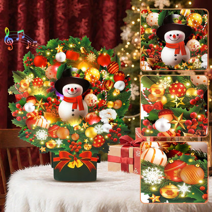 APOTODITO Christmas Cards with Lights and Music, Christmas Bouquet with Snowman, Popup Musical Greeting Card for Holiday New Year