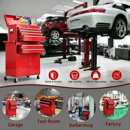 Garvee 8-Drawer Rolling Tool Chest, 2-in-1 High Capacity Tool Storage with Detachable Top Cabinet, Locking System, Wheels and Liners for Garage, Workshop, Red