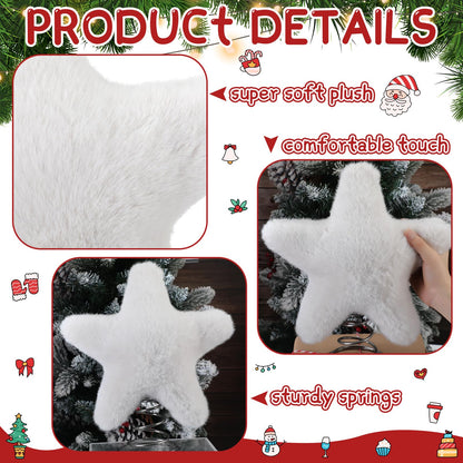 Soulchen 11 Inch White Christmas Star Tree Topper Faux Mink Fur Christmas Tree Topper Star White Rustic Treetop Ornaments for Xmas Decoration Home Indoor Outdoor Holiday Decoration