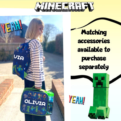 Minecraft - Personalised Kids Lunch Bag - Insulated Kids Snack Bag for Boys and Girls - Name Customisation - Dark Blue