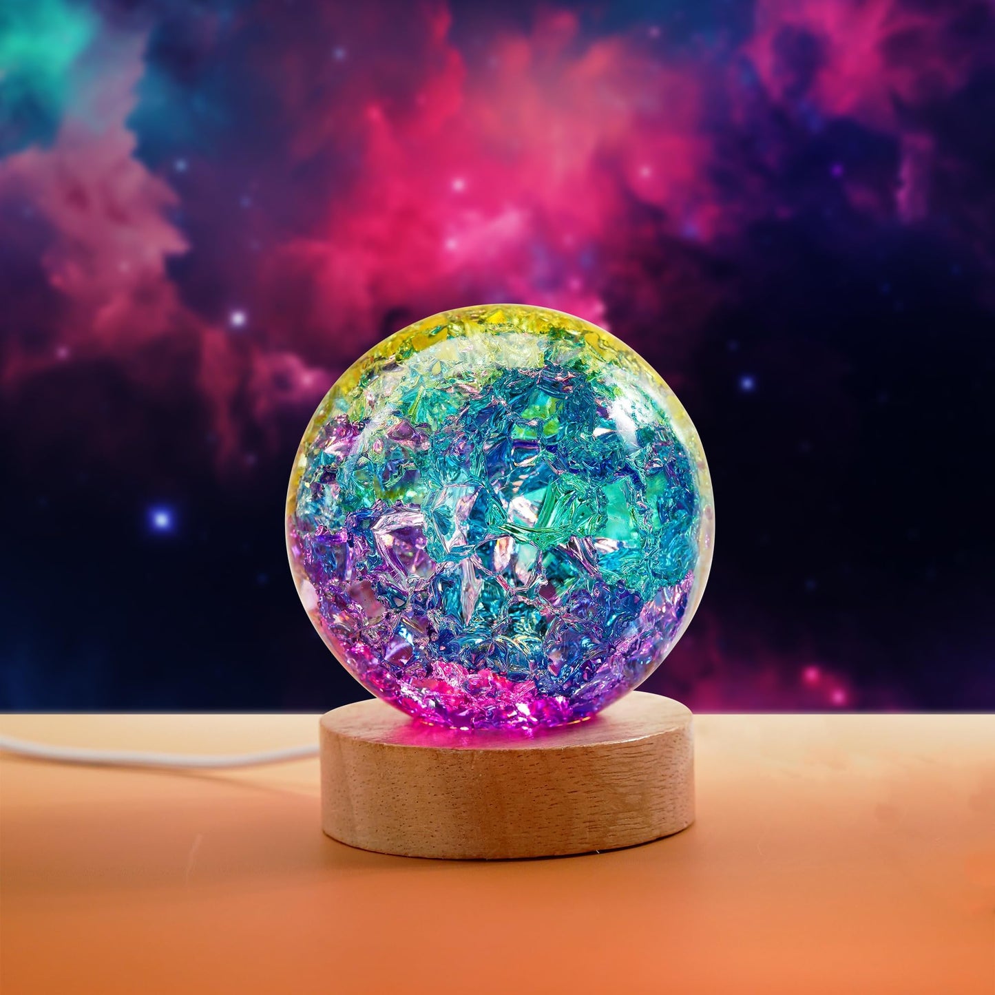 LOULIQIGIFT 80mm Colorful Cracked Crystal Ball Night Light Glass Ball Gifts
