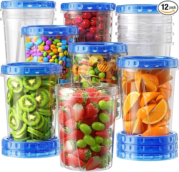 12 Pack-34oz Freezer Storage Containers, Plastic Food Storage Containers