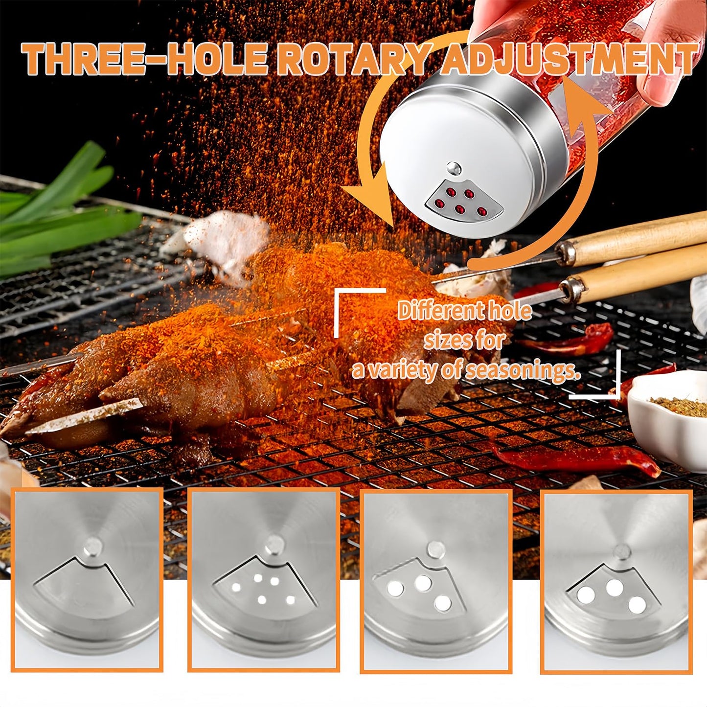 Realand 4pcs Salt and Pepper Shakers Set with Adjustable Pour Holes, Salt Shakers Glass with Stainless Steel Lids, White Black Salt Shaker Spice Shaker Dispenser for Seasoning