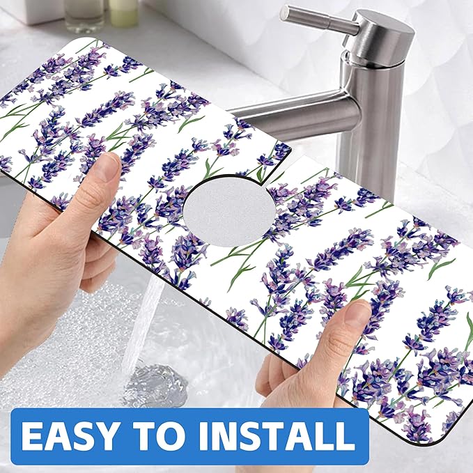 Watercolor Lavender Bunches Kitchen Sink Splash Guard Mat Absorbent Fast Drying