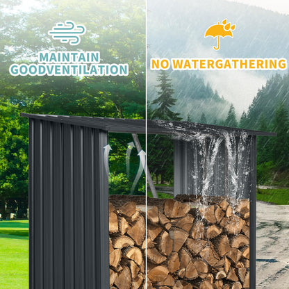 Ball & Cast 3X5 FT Outdoor Steel Firewood Rack Metal Storage Shed with Middle Stiffener and Reinforced Base,Multi-Functional Waterproof Cabinet W/Roof,for Equipment Machines,Black