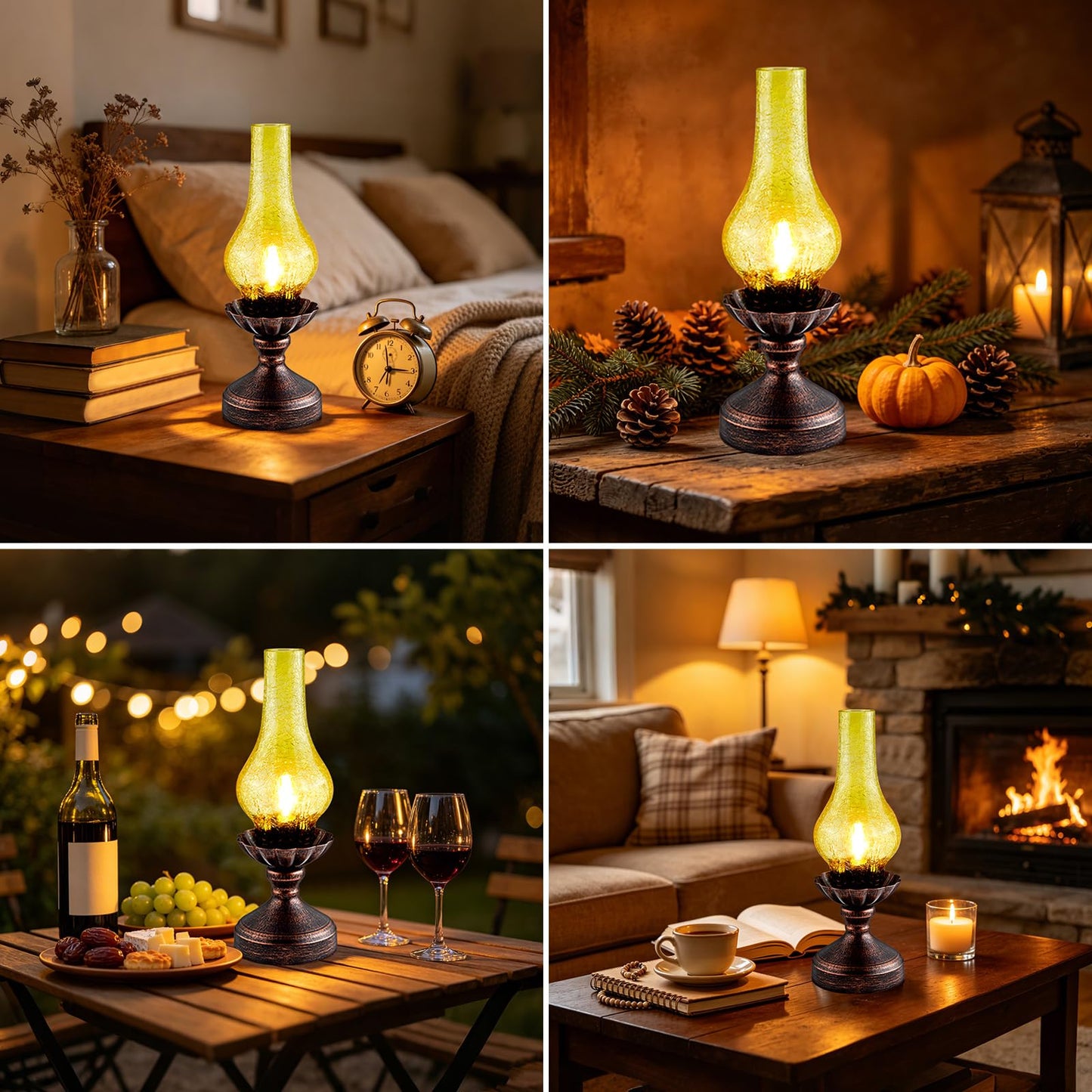 LEDIKON Vintage Table Lamp,Touch Control & 3-Way Dimmable Rustic Retro Farmhouse Bedside Lamp with Amber Glass Shade and LED Bulb for Bedroom, Living Room, Cabin, Office