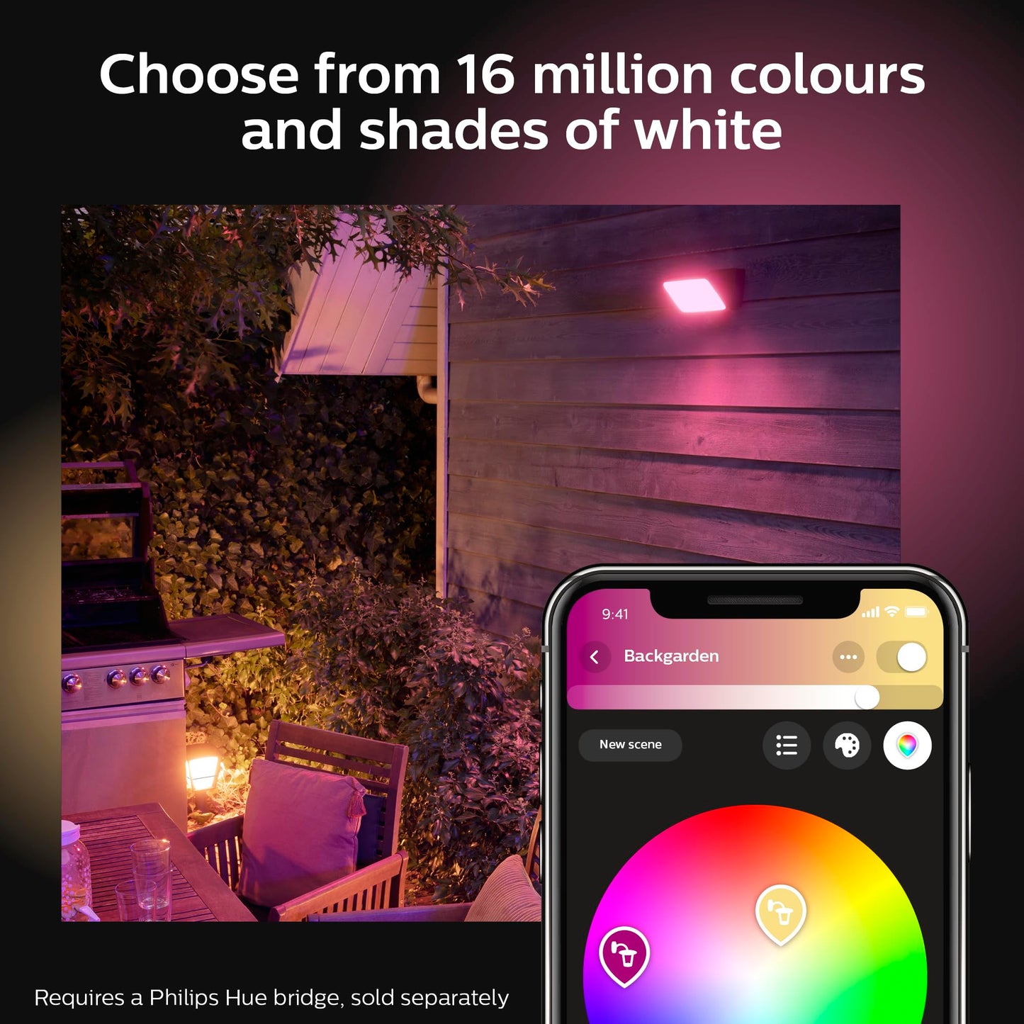 Philips Hue White & Colour Ambiance Discover Outdoor Floodlight, Smart Outdoor Lighting with App and Voice Command, Adjustable Garden Light