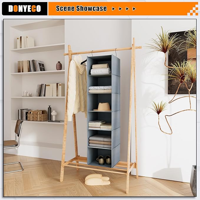 Hanging Closet Organizer and Storage 6-Shelf, Easy Mount Foldable Hanging