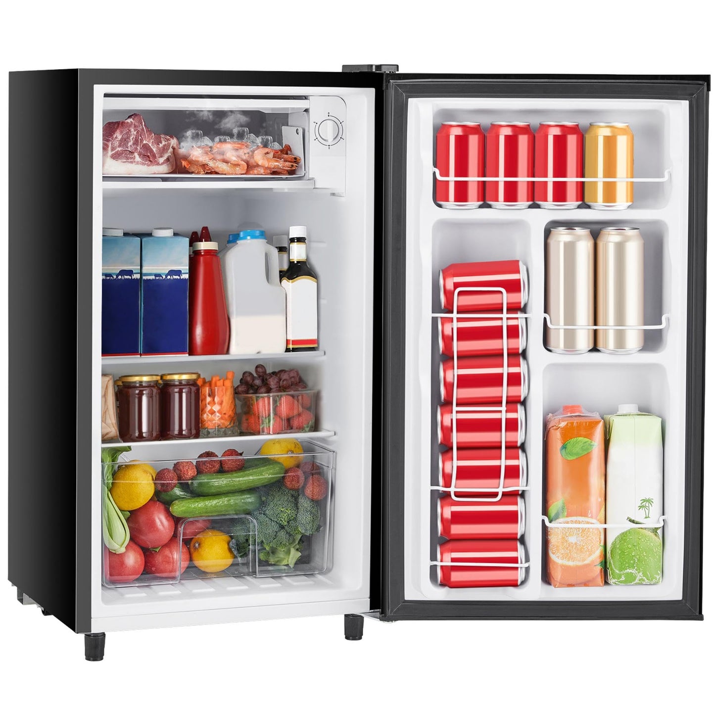 Sweetcrispy 3.2 Cu.Ft Mini Fridge with Freezer Small Refrigerator Single Door Adjustable Thermostat Energy-efficient Low Noise, Compact Fridge for Bedroom, Office, Dorm (Black)