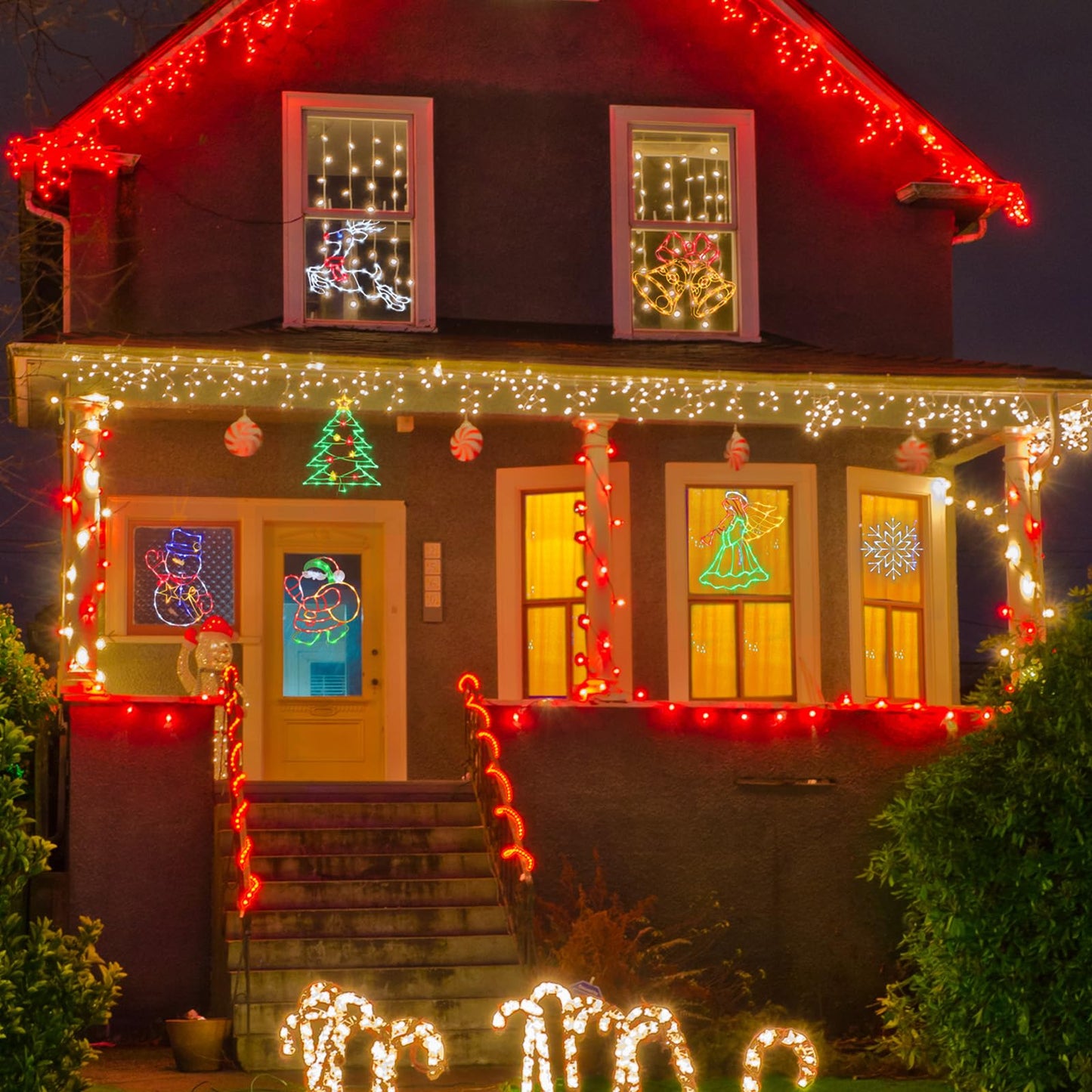 TRWYMZ Christmas Decorations - 16" Christmas Window Silhouette Lights - 4 Pack Colour Lighted Santa & Angel & Snowman & Christmas Tree for Holiday Indoor and Outdoor Wall Door Window Decorate