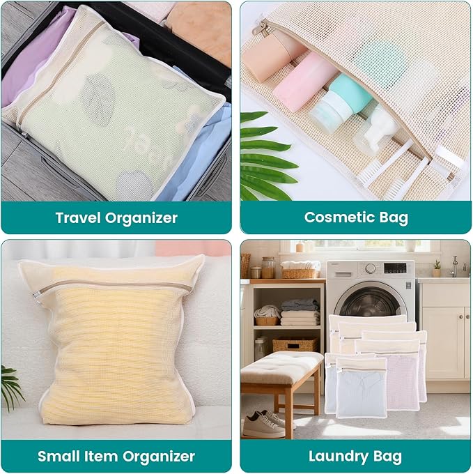 6Pcs Durable Cotton Mesh Laundry Bags