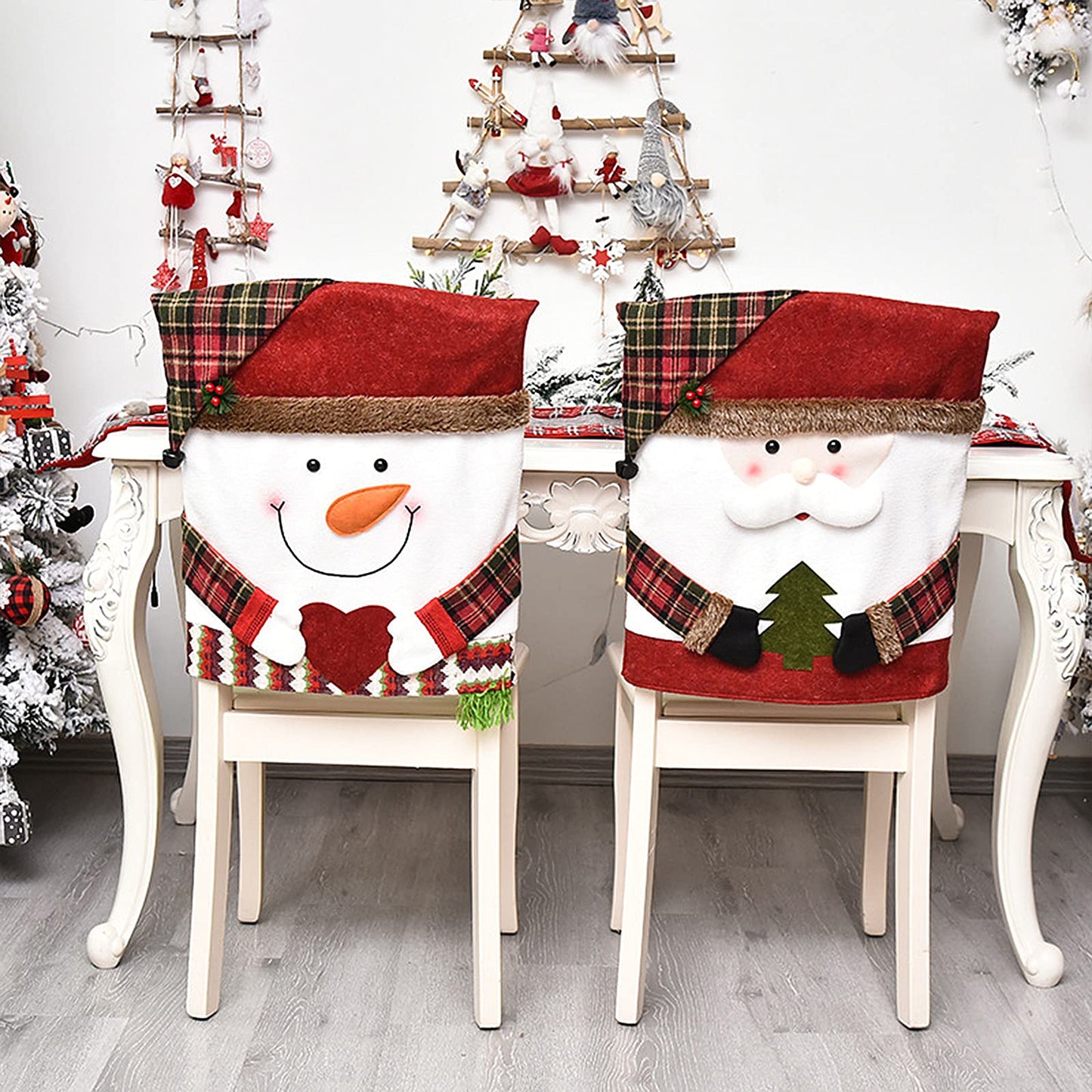 DCQRY 6 Pcs Christmas Chair Back Cover for Dining Room, Santa Claus Snowman Reindeer Xmas Dinner Chairs Cover, Chair Slipcover for Kitchen Hotel Holiday Party Decor
