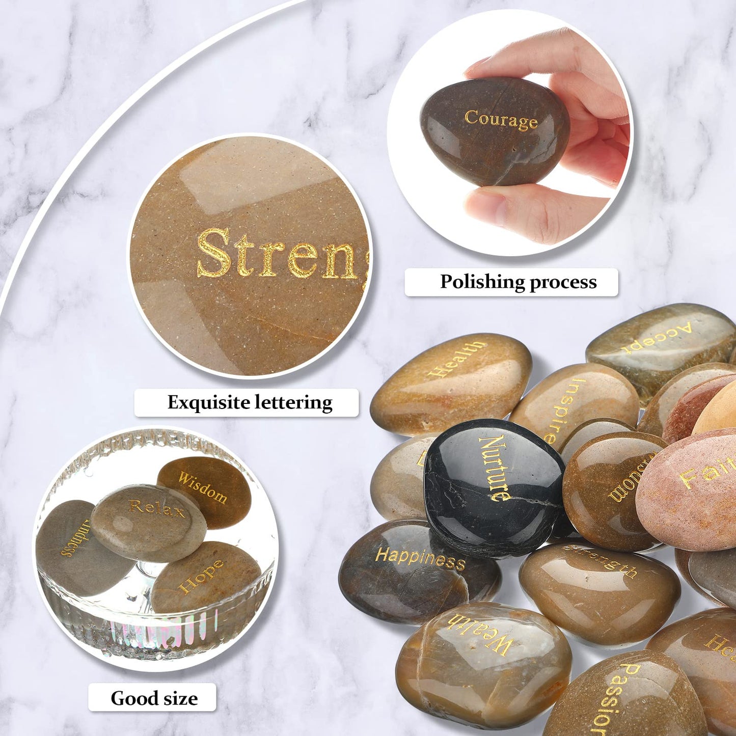CHENGU 100 Pcs Engraved Rocks with Inspirational Words Inspirational Stones Bulk Positive Words Encouragement Stones for Gifts Office Home Decor