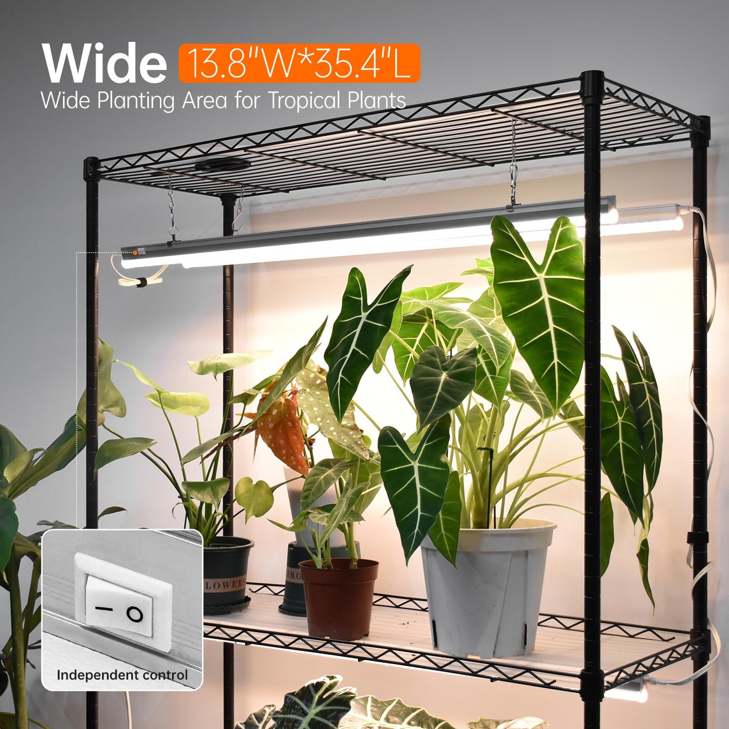 Bstrip Plant Shelf with Grow Light, Tall Grow Light Shelf, Plant Stand with 6 Pack 90W Full Spectrum Plant Lights for Indoor Plants, Seed Starting, Seed Tray, 35.4" Lx13.8 Wx70.8 H