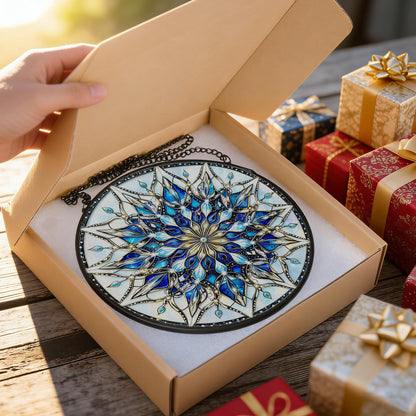 Stained Glass Window Hanging, 7.8 Inch Mandala Snowflake Christmas Suncatcher, Holiday Window Hanging Decor, Stained Glass Ornaments for Windows, Doors & Home Decor, Gifts for Christmas