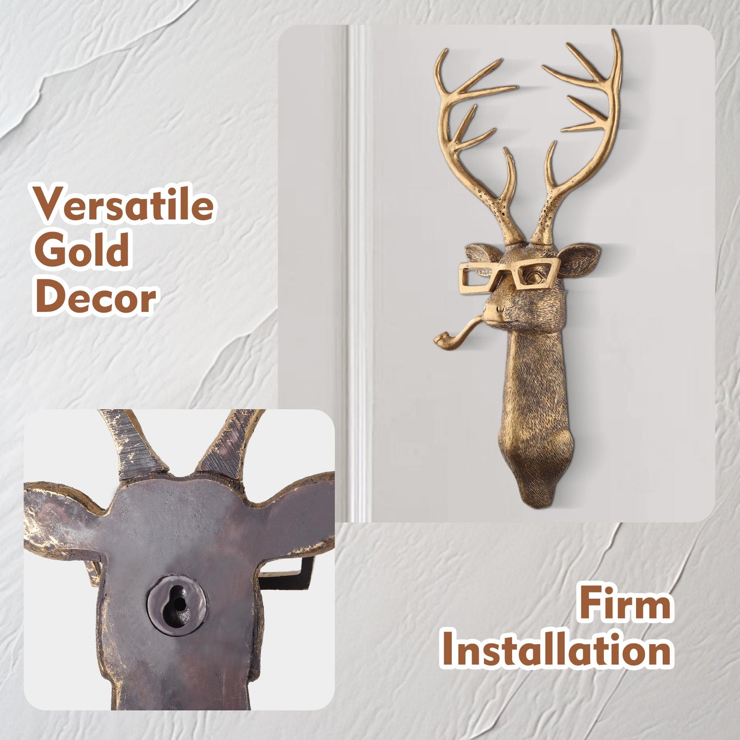 UITWMKTG Gold Animal Head Wall Decor Wall Sculpture Home Decor Statue for Living Room Office Bedroom Modern Decor for Men Women Deer