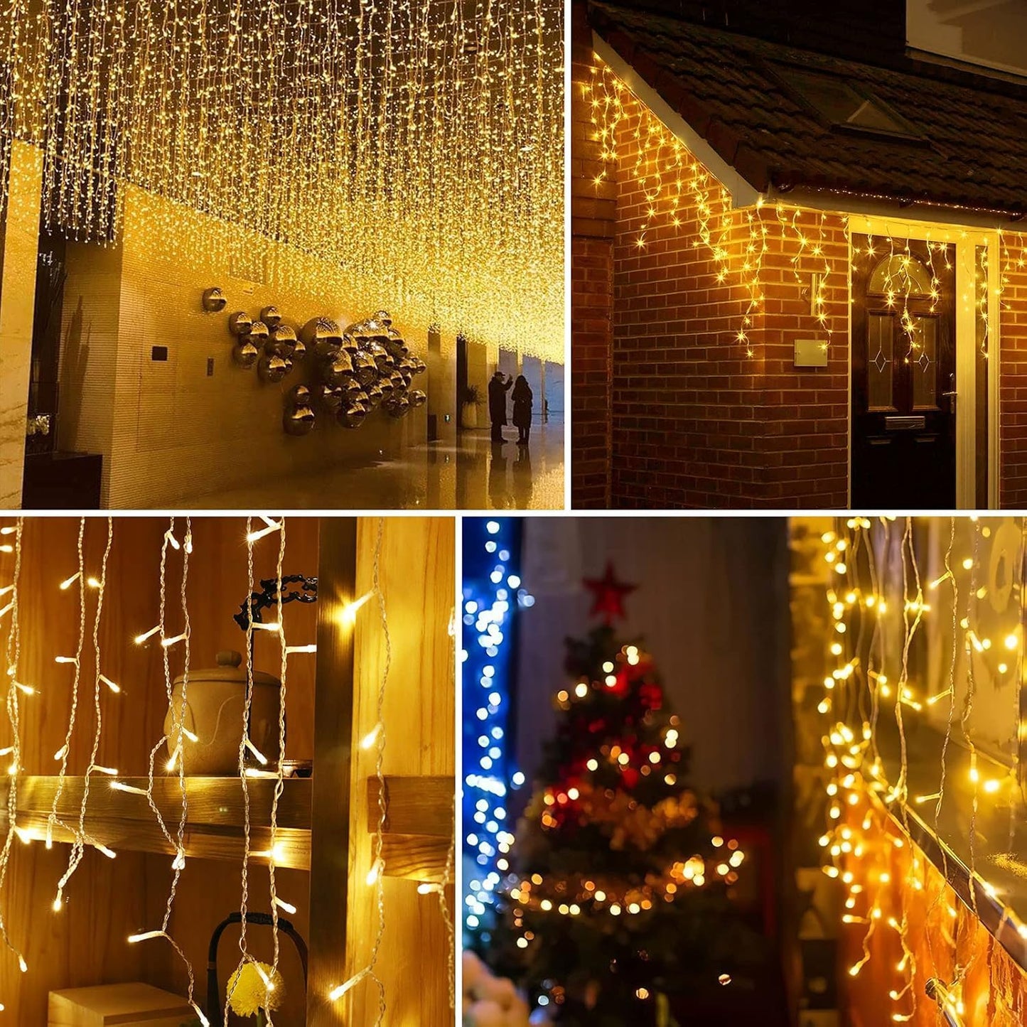 32.8ft 400 LED Icicle String Lights, 8 Modes Waterproof Icicle Christmas Lights Outdoor with Memory Function, Curtain Fairy Lights Hanging Decor for Home, Party, Christmas & Halloween (Warm White)