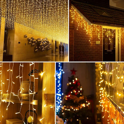 32.8ft 400 LED Icicle String Lights, 8 Modes Waterproof Icicle Christmas Lights Outdoor with Memory Function, Curtain Fairy Lights Hanging Decor for Home, Party, Christmas & Halloween (Warm White)