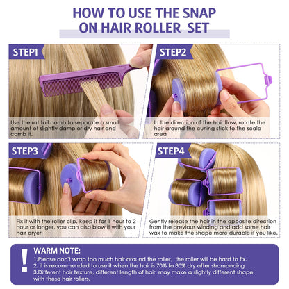 Syhood 12 Pcs Jumbo Foam Sponge Hair Rollers 1.89 Inch Soft Sleeping Curlers Flexible Large Foam Rollers and Rat Tail Comb for Hair Styling(Purple)