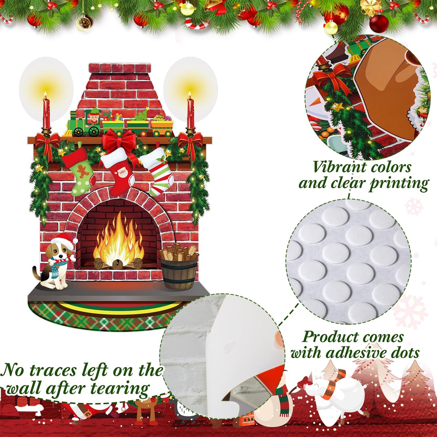 TaoBary 33 Pcs Christmas Bulletin Board Decorations Set for Classroom with Fireplace Santa Snowman Tree Window Garland Bell Stocking Gingerbread Xmas Cutouts for Office School Home Winter Party Decor