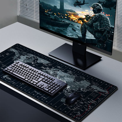 JIALONG Large Mouse Mat, Gaming Mouse Pad with Superior Micro-Weave Cloth, Comfortable Keyboard Pad, Desk Mat for Gamer Office Work Home, 900x400mm Black World Map