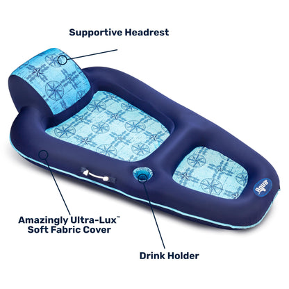 Aqua Water Lounge, X-Large, Inflatable Pool Float with Headrest, Backrest & Footrest, Navy/Light Blue
