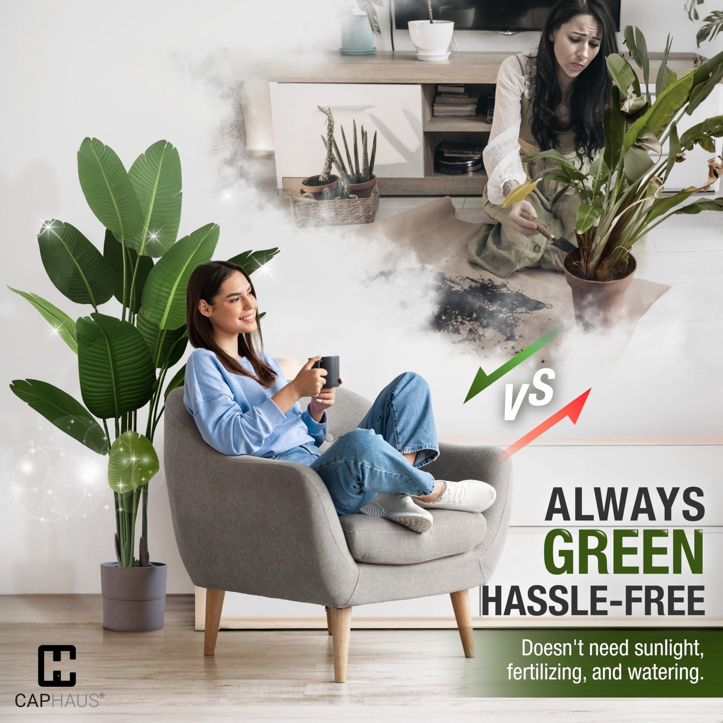 CAPHAUS 4FT Artificial Bird of Paradise Plant, UV Resistant Fake Potted Plant with Dried Moss for Indoor Outdoor Use, Perfect for Tabletop, Corner, Apartment, Home Office Decor, No Maintenance