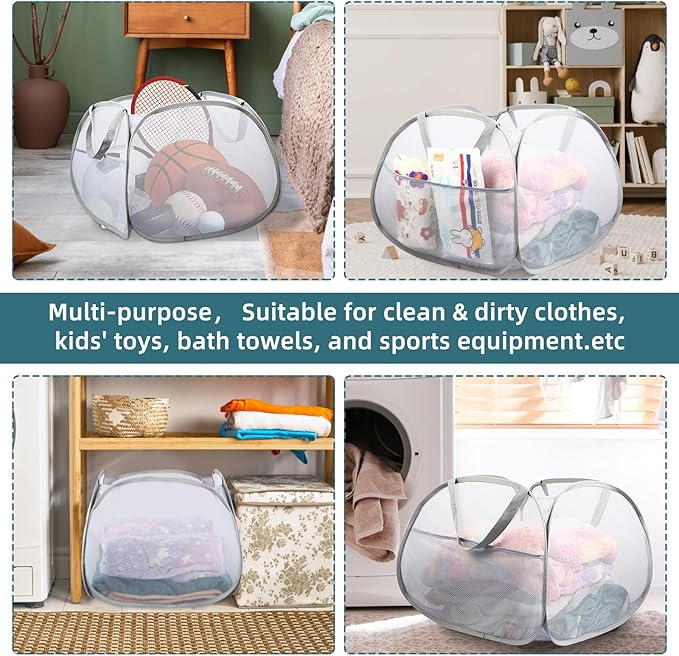 Collapsible Laundry Baskets, 90L Large Foldable Laundry Basket, Durable Mesh