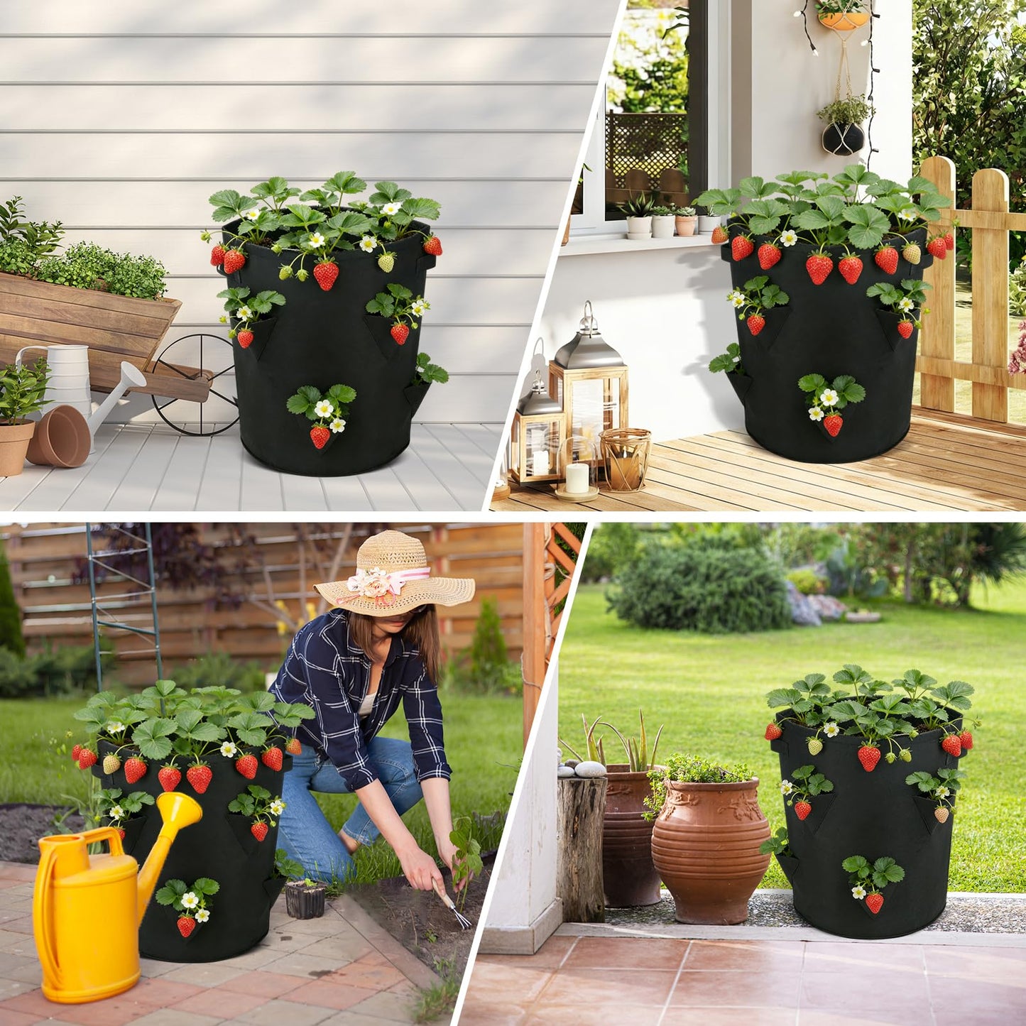 iwreaiy 10 Gallon Strawberry Grow Bags Fabric Plant Pots Gardening Bags for Plant Nursery Bag Tomato Strawberry Vegetable Planting Bag