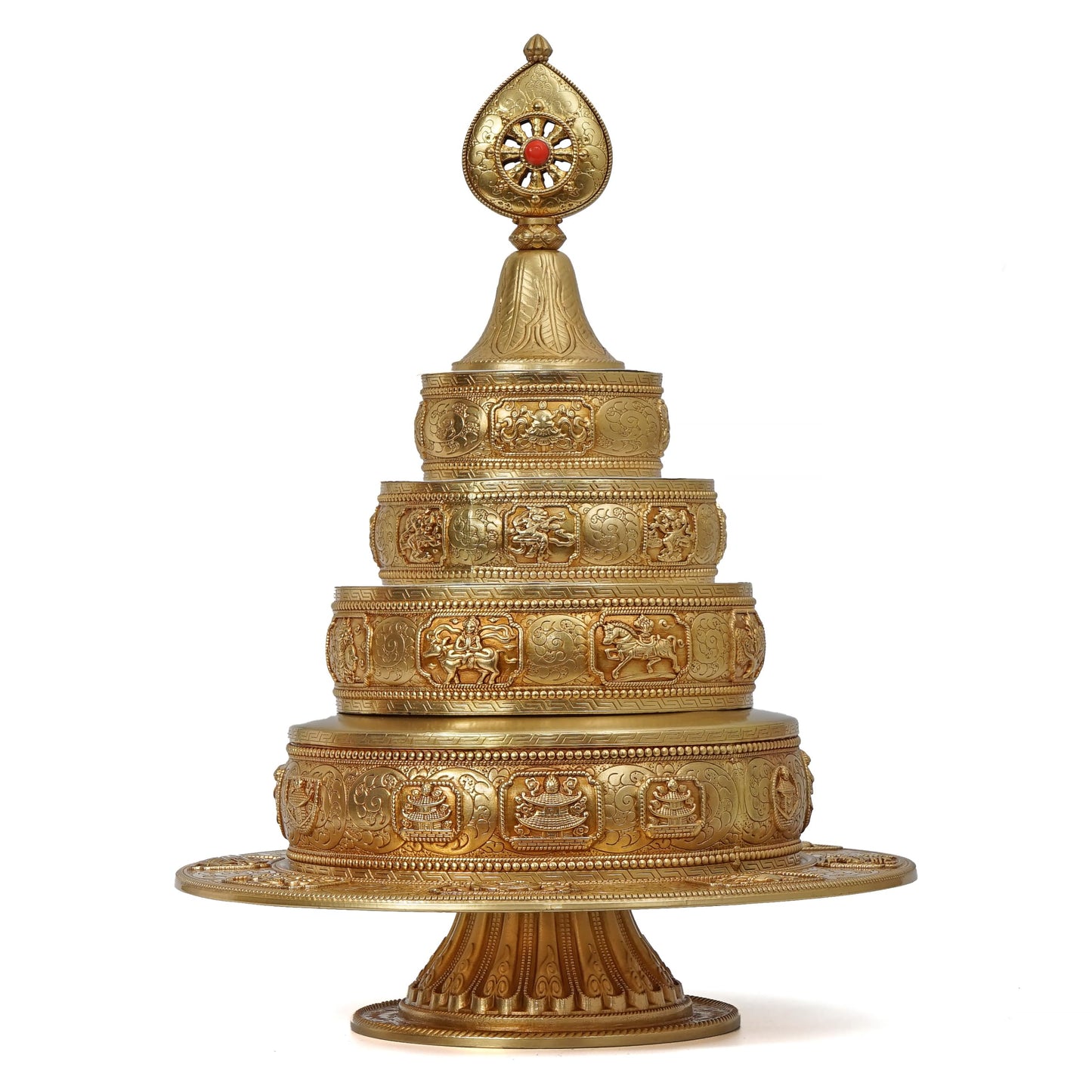 zenmood Tibetan Buddhist Mandala Offering Set, Brass Ceremonial Tower, 10.4 inch Height, Gold