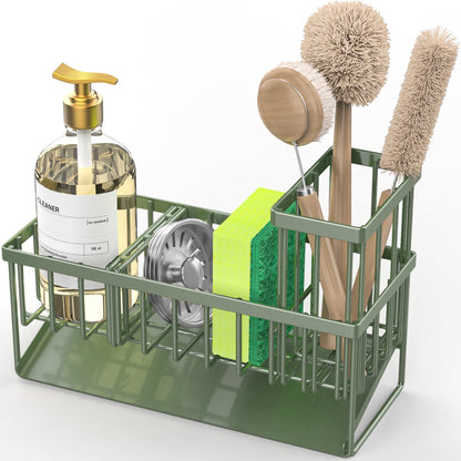 Cisily Kitchen Sink Caddy Organzier with High Brush Holder, Sponge Holder for Sink, 304 Rustproof Stainless, Kitchen Countertop Soap Dispenser Organizer, Kitchen Decor and Accessories