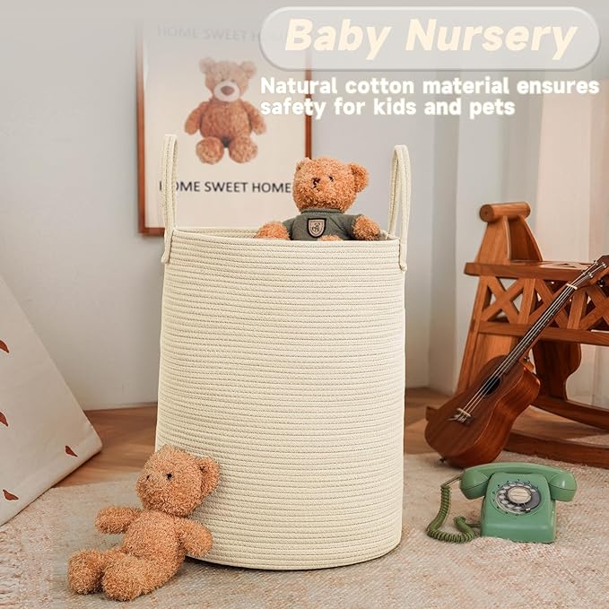 Large Woven Laundry Basket Hamper, 80L Cotton Rope Storage Bin
