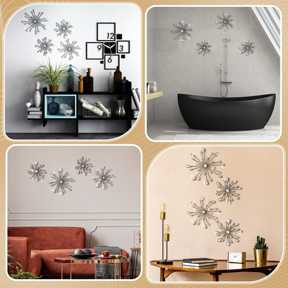Hicarer 4 Pcs Starburst Wall Decor Bling Wall Art Crystal Teardrop 3D Hanging Rhinestone Radial Metal Artwork Modern Accent Sculptures Decorations for Living Room Home Office Bedroom(Black)