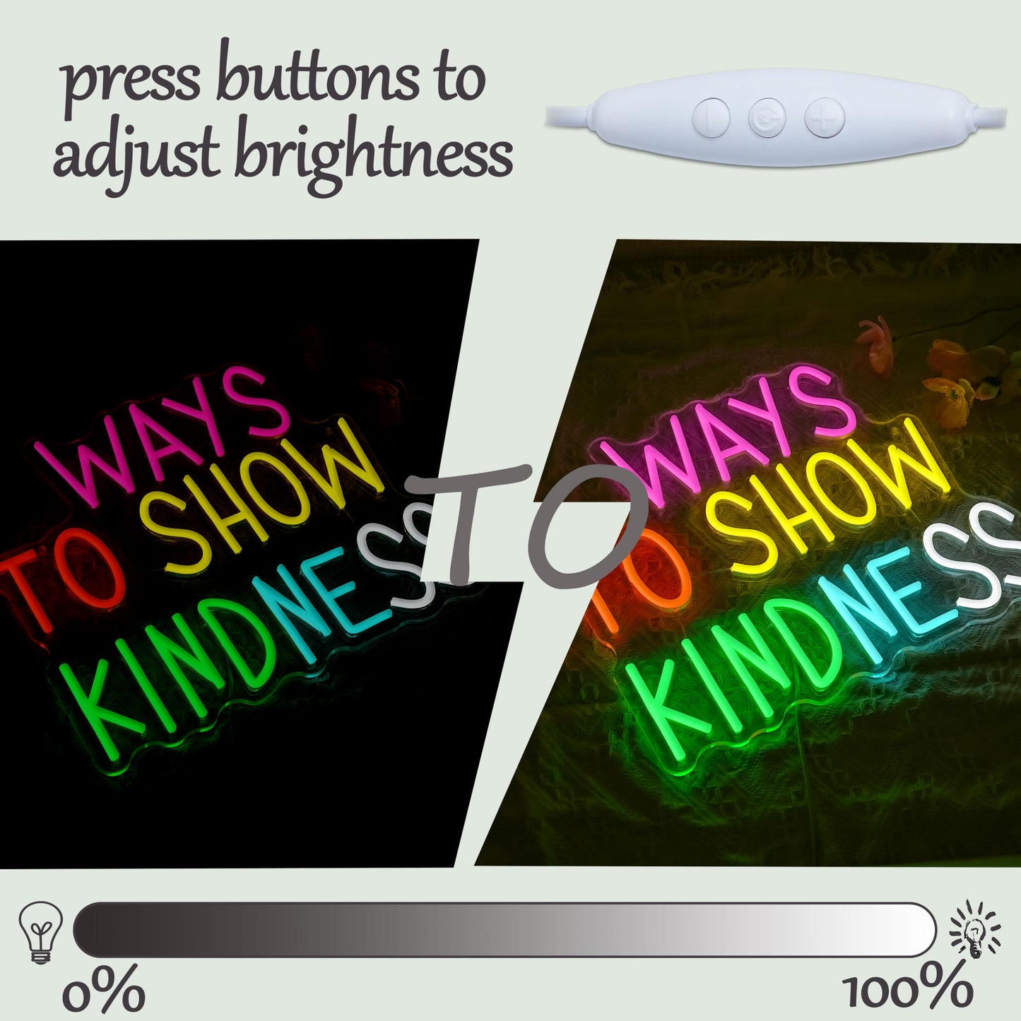 Ways To Show Kindness Neon Sign for Wall Decor Letters Rainbow Led Neon Light Dimmable Inspirational Letters Light Sign for Bedroom Classroom Club Party Office