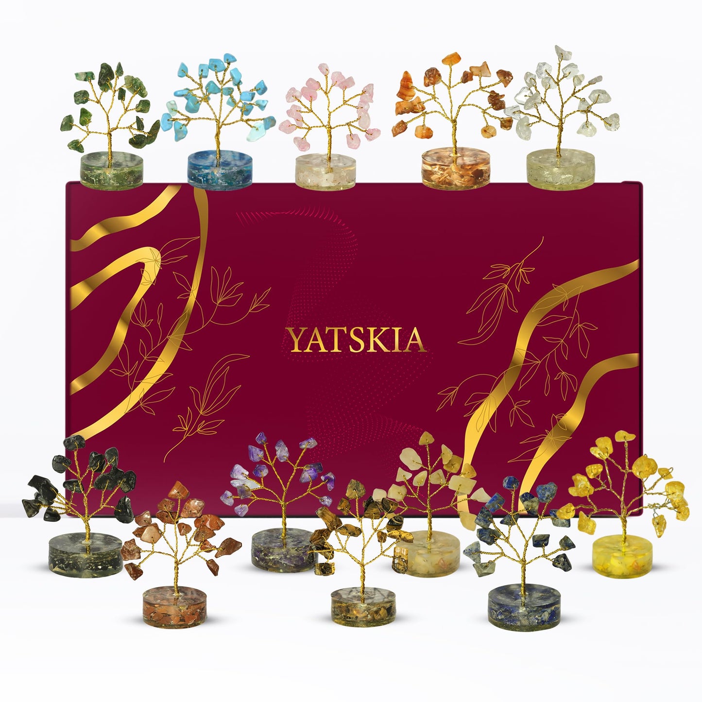 YATSKIA Orgone Chakra Tree of Life Crystal Tree, Crystal Gifts for Women, Healing Crystals Unique Home Decor, Birthday Gifts for Mom, Spiritual Decor, Good Luck Gift (Set of 12 Orgone Base Trees)