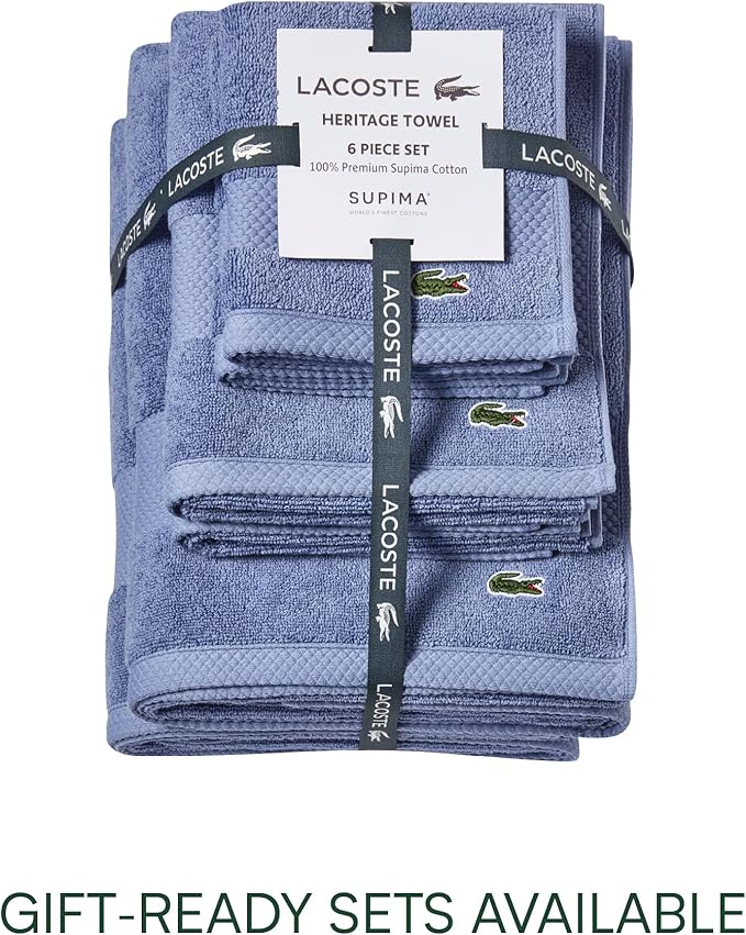 Lacoste Heritage 100% Supima Cotton Hand Towel, Light Denim, Premium Super Soft